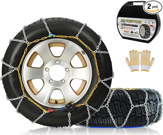 Auto Snow Chains Tire Chains For Cars Suv Pickup Trucks - Tightening 1Min Quick Install Tire-Chains, Reusable Emergency Tire Chains for Snow & Ice Traction (HKN170)