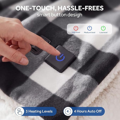 Sealy 12-Volt Heated Car Blanket with 2 USB Output Ports, 3 Heating Levels & 4 Hours Auto Off, Electric Blanket for Car, Truck, SUV, RV or Camping, Machine Washable, 59" X 43", Plaid