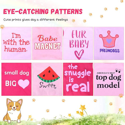 Reginary 8 Pieces Dog Shirts Girl Small Dog Clothes for Chihuahuas Yorkies Female Puppy Shirts Printed Pet Outfit Cute Breathable Soft Valentine's Day Doggie Cat Lovers Gift(Cute Pattern,Size M)