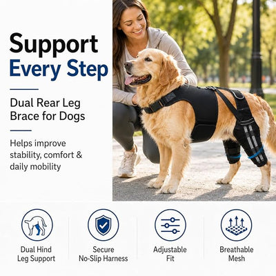 Dog Knee Brace for Back Legs (M) – Dual Hind Leg Support with Hip Harness, Adjustable Joint Stabilizer for Cruciate Ligament & Mobility Assistance, Breathable Pet Leg Wrap
