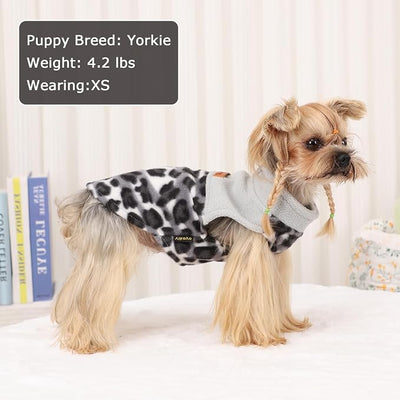 Gray Leopard Print Dog Sweater Dog Sweaters for Small Dogs Girl Boy Fleece Puppy Sweater Warm Soft Pet Holiday Clothes for Small Cats and Dogs Chihuahua Sweaters