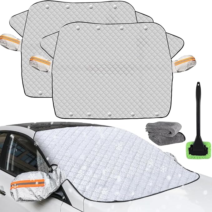 4-Layer Magnetic Windshield Cover for Car, 2026 Windshield Frost Protector Cover, Universal Magnetic Snow Cover with Side Window and Rearview Mirror Protector, for Most Cars, Suv, Truck (Sedan Fit *2)