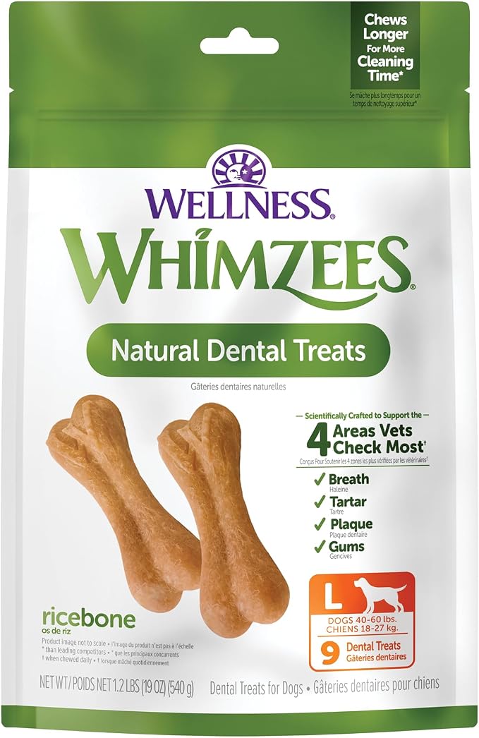 Whimzees Wellness Ricebone Dog Dental Treats, Large Size, (9 Count)