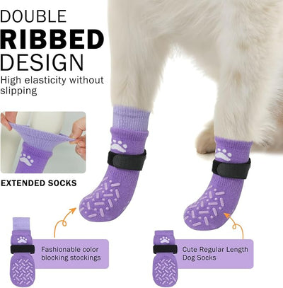 SCENEREAL Anti Slip Dog Socks to Prevent Licking Paws, Dog Shoes for Hot/Cold Pavement, Paw Protector Traction Control on Hardwood Floor, Dog Shoes Booties for Puppy Small Medium Large Senior Dogs