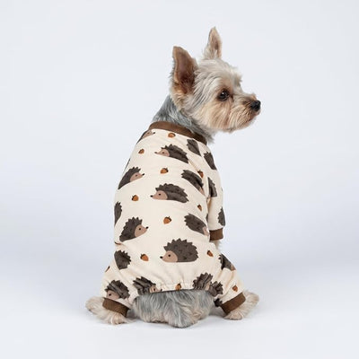 Fitwarm Funny Hedgehog Dog Pajamas, Warm Winter Dog Clothes for Small Dogs Boy Girl, Cozy Pet Onesie with Feet, Beige, Brown, XXL