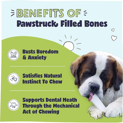 Pawstruck Large 5-6" Filled Dog Bones, Peanut Butter Flavor - Made in USA, Long Lasting Stuffed Femur for Aggressive Chewers, Dental Treat - Pack of 6, Packaging May Vary