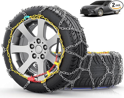 Snow-Chains Easy Install Tire-Chains, One-Pull Fit Design Tire Snow Chains for Passenger Cars, Sedan, SUVs, Emergency Winter Tire Traction Car Tires 195 205 215 225 235 245 - Set of 2 (KN110)