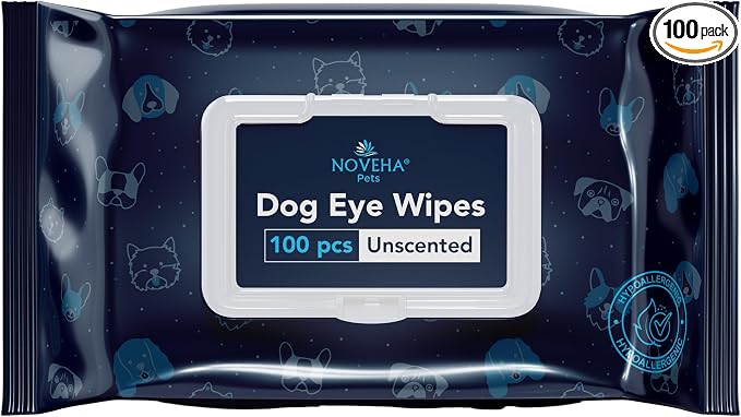100PCs Dog Eye Wipes - Tear Stain Remover for Dogs - Formulated with Chamomile and Aloe to Remove Eye Debris, Tear Stains & Eye Discharge - Plant Based, Safe, and Large 5"x5" Unscented Wipes