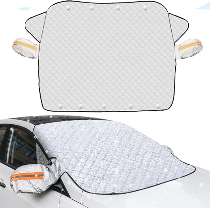 4-Layer Magnetic Windshield Cover for Car, Universal Windshield Frost Protector Cover with Side Window and Rearview Mirror Protector, for Most Cars, SUV, Truck (for SUV/MVP)
