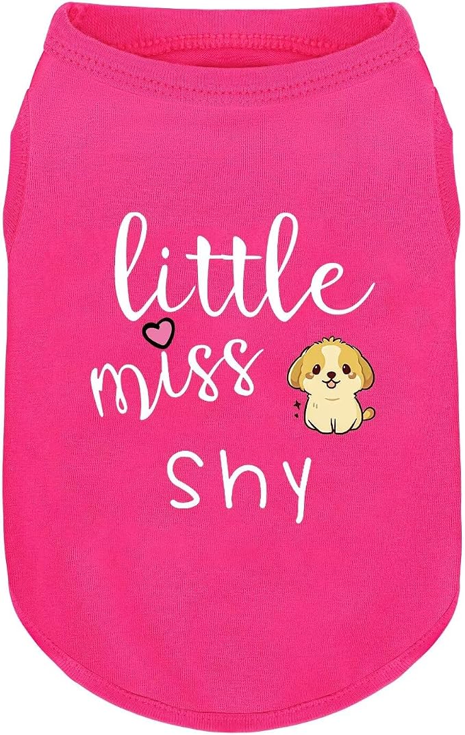 Pink Cotton Dog Shirt with 'Little Miss Shy' Print, Soft & Breathable Pet Apparel for Small to Large Dogs, All-Season Sleeveless Vest, Cute and Comfortable Dog Outfit.Pink Puppy L