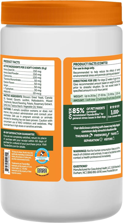 ThunderBites Hemp Calming Chews for Dogs, Everyday Use Can Help Relieve Stress from Separation, Storms, Fireworks & Travel (180 Count), Formerly ThunderWunders