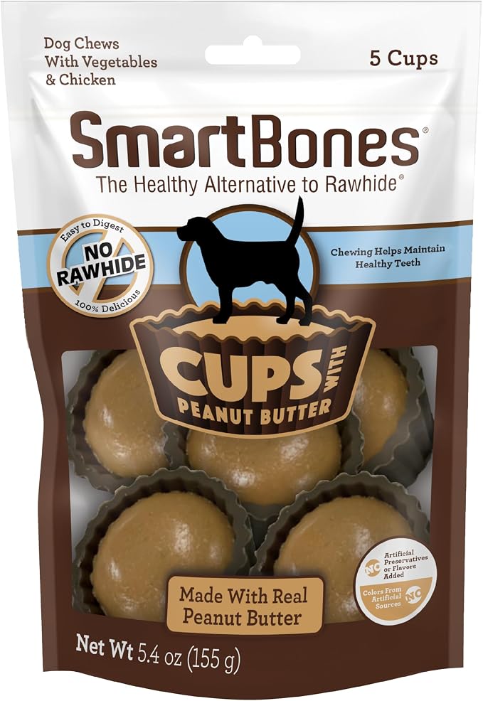 SmartBones Cups with Peanut Butter, Treat Your Dog to a Delicious Rawhide-Free Chew, 5 Count