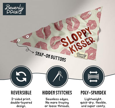 Funny Snap-On Dog Bandana for Small Medium Large Pets, Dogs Cats Adjustable Handkerchief Scarf for Girl & Boy, Cute Puppy Apparel & Accessories (Sloppy Kisser, Large)