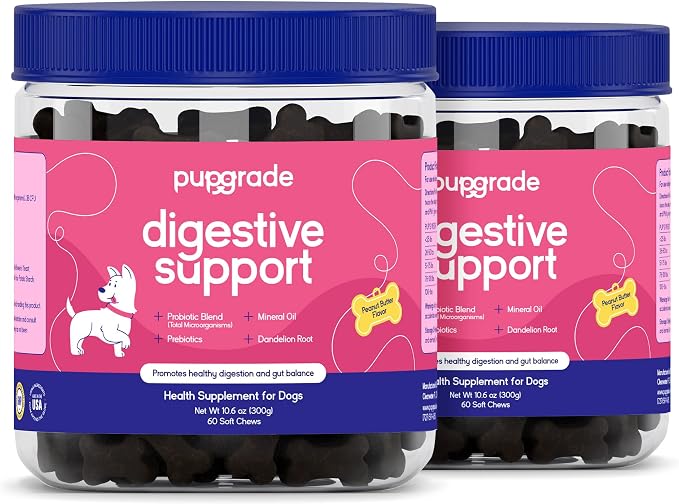 Digestive Support for Dogs - Prebiotic + Probiotic Supplement with Enzyme Blend - Gut and Immune Support - Pumpkin, Blueberry, Mineral Oil, Peanut Butter Flavor - 120 Soft Chews
