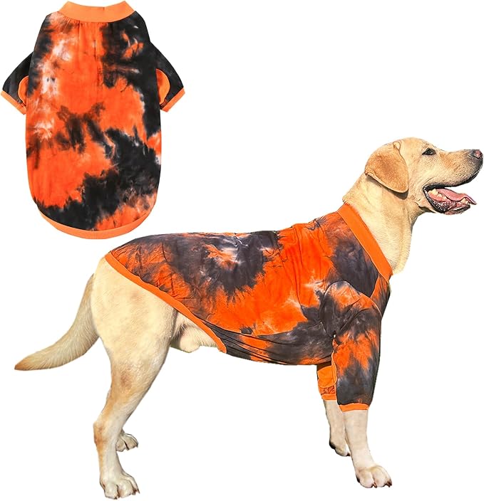 Dog Cotton Colorful Black Orange T-Shirts Soft and Stretchy Dog Shirt Pajamas Pets Clothes for Large Dogs(XL Black)