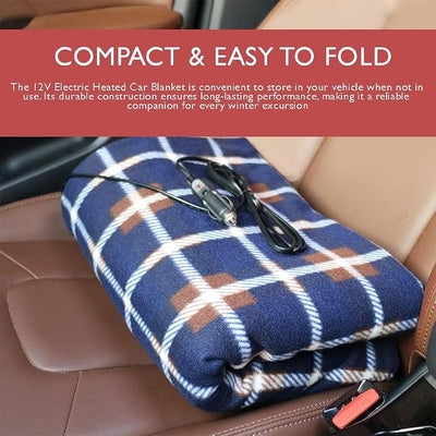 Amazingforless 12V Heated Fleece Car Blanket with Controller for Timer & Heat Levels Electric Car Blanket (Black & White Plaid)