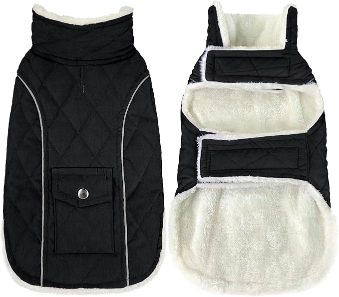 Malier Dog Winter Coat, Windproof Dog Cold Weather Coats with Real Pocket, Winter Extra Warm Pet Coat Fleece Jacket Reflective Clothes for Small Medium Large Dogs and Puppy (Black, X-Small)