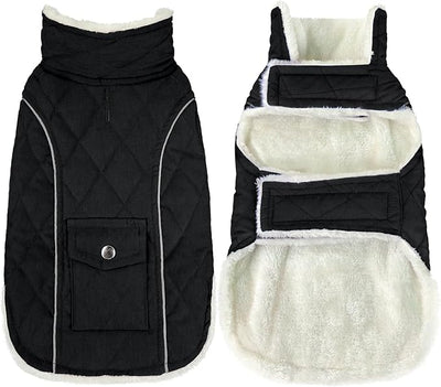 Malier Dog Winter Coat, Windproof Dog Cold Weather Coats with Real Pocket, Winter Extra Warm Pet Coat Fleece Jacket Reflective Clothes for Small Medium Large Dogs and Puppy (Black, X-Small)