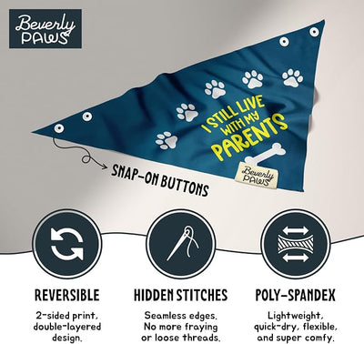 Funny Snap-On Dog Bandana for Small Medium Large Pets, Dogs Cats Adjustable Handkerchief Scarf for Girl & Boy, Cute Puppy Apparel & Accessories (Still Live with Parents, Small)