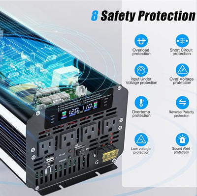 LVYUAN 5000 Watt Power Inverter 12V to 110V 120V with 4 AC Outlets, LCD Display, Wireless Remote Control for Vehicle, Solar System, Heavy Duty, RV, Truck, Off Grid, Camping