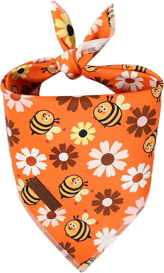 Unique Style Paws Dog Bandanas 1PC Washable Cotton Triangle Dog Scarfs Autumn with Bee Daisy for Small Medium Large Dogs and Cats