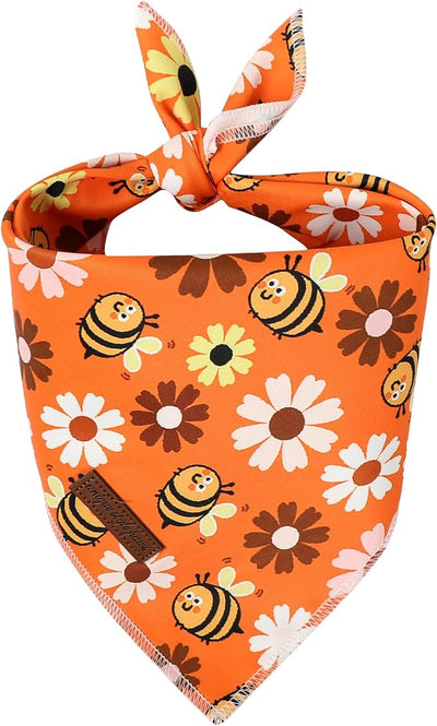 Unique Style Paws Dog Bandanas 1PC Washable Cotton Triangle Dog Scarfs Autumn with Bee Daisy for Small Medium Large Dogs and Cats