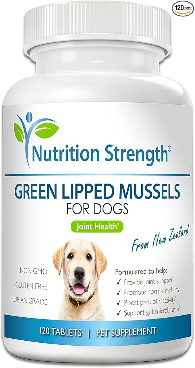 Green Lipped Mussels for Dogs for Joint Support & Inflammatory Relief, Promote Normal Mobility & Flexibility, Boost Prebiotic Activity, Support Gut Microbiome, 120 Chewable Tablets