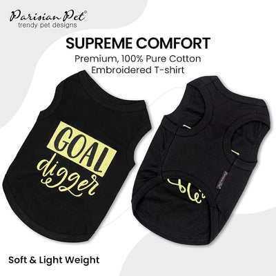 Parisian Pet Dog Shirt – 100% Cotton Shirts for Small Dogs – Black Goal Digger Sleeveless Puppy Clothes – Lightweight Dog Apparel – Breathable Clothes for Dogs - Stretchy Funny Pet T Shirts