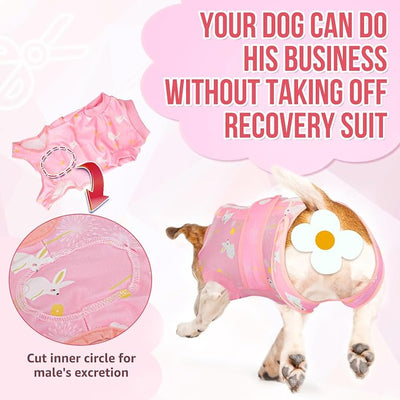 Lukovee Recovery Suit for Dogs, Zipper On Recovery Suit for Female Male Dog, Onesie Abdominal Wounds Cone E-Collar Alternative Prevent Licking Spay Recovery Suit (S,PI)