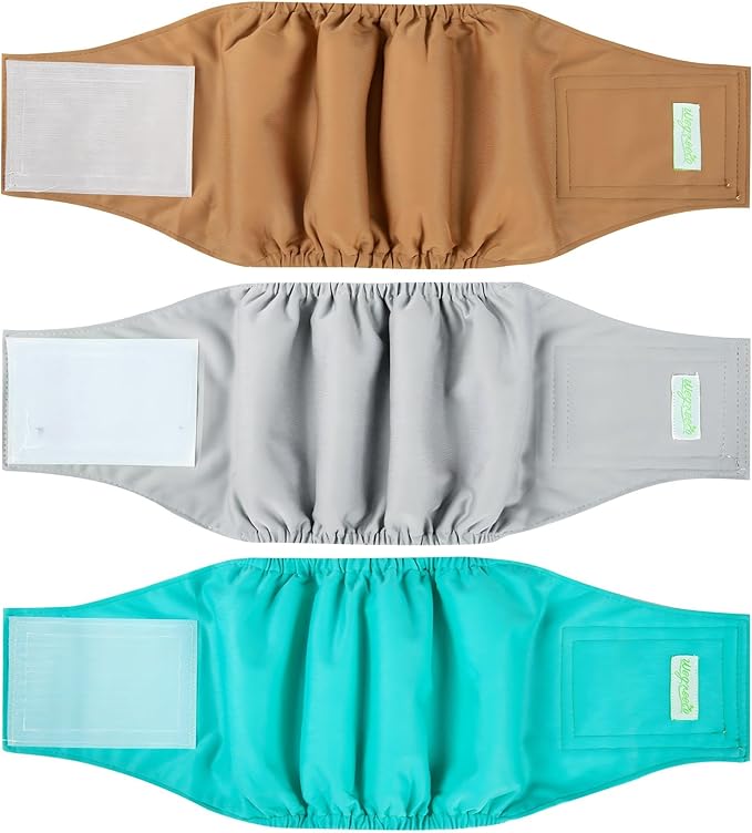 wegreeco Washable Male Dog Belly Band (Stylish Pattern)- Pack of 3 - Male Dog Belly Wrap, Dog Diapers Male (Blue Gray Coffee, Small)