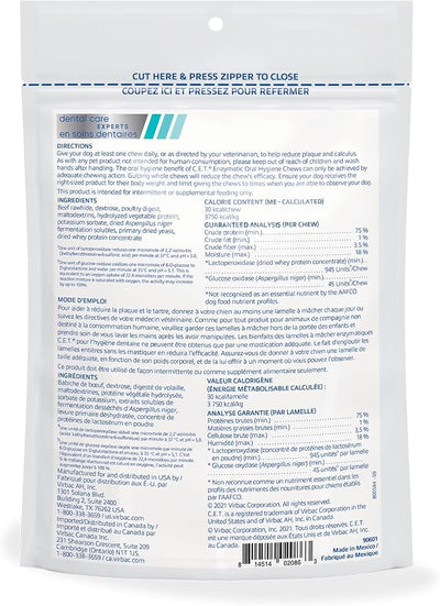 Virbac C.E.T.® Enzymatic Oral Hygiene Chews for Dogs, X Small - Plaque & Tartar Control - Single Layer Beefhide with Exclusive Dual-Enzyme System & Tasty Chicken Flavor - Easy to Give Dog Dental Chew