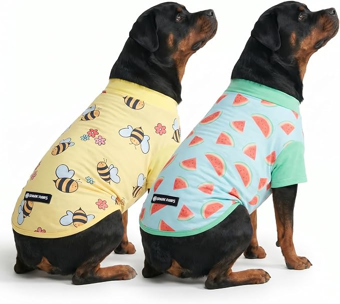 Spark Paws Sunblock Dog T-Shirt, SPF30 Protection, Lightweight Breathable Quick Dry for Dogs with Sensitive Skin - Bees & Watermelon (Set of 2) - Size 5XL