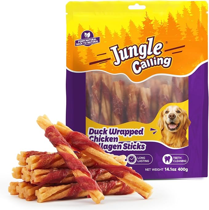 22 Count Duck Wrapped Chicken Collagen Sticks, Long Lasting Dog Chews & Bones, Digestible Rawhide Alternative, Teeth Cleaning Dog Treats for Small Medium Dogs, 14.1oz（5 Inch）