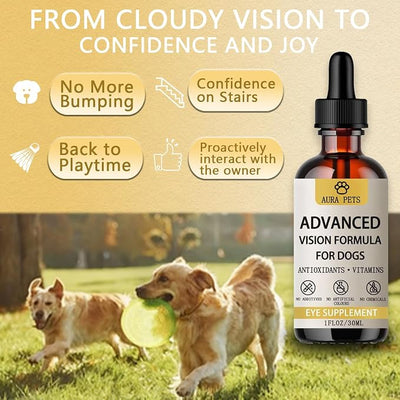Aura Pets Advanced Vision Formula for Dogs - Eye Health Support with Lutein, Zeaxanthin & Astaxanthin - Helps Maintain Clear Vision & Comfort - 30ml Liquid Supplement