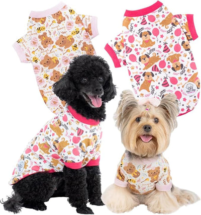 Pippo's Shop 2 Pack Dog Shirt Premium Peruvian Cotton, Fashionable and Cute Pet Apparel, Lightweight Stretch Puppy Soft Breathable T-Shirt (Bee & Pup-Girl Pack, X-Large)