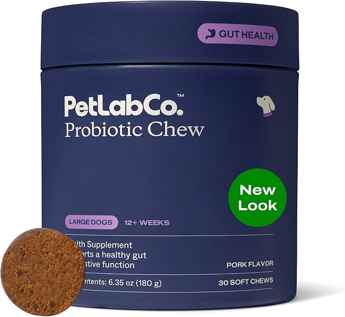 PetLab Co. Probiotics for Dogs - Support Gut Health, Occasional Diarrhea, Digestive Health, Paw Licking & Seasonal Allergies - Pork Flavor - 30 Soft Chews - Formulated for Large Dogs