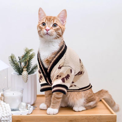 ABRRLO Small Dog Sweaters Cute Bear Dog Cardigans Clothes for Small Medium Dogs Boy Girl Puppy Cat Knitting Cardigan Outfits Dogs Winter Coats Warm Pet Doggy Clothes Soft Knitwear (Beige, Small)