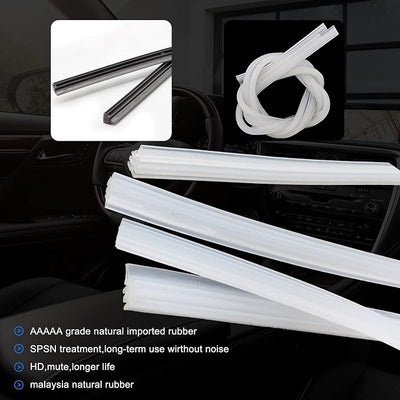 4 Pieces Car Windshield Bracketless Wiper Rubber Filler Strip, 28 Inches Car Size Adjustable Wiper Substitution Rubber Strip, Suitable for Car Front Rear Windshield, Doors, Windows (White)