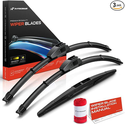 A-Premium 24"+20"+12" Windshield Wiper Blades Compatible with BMW X5 2014-2018 & Mitsubishi Eclipse Cross 2022-2024 - Front Rear Wipers Blade Set for Hook/RL3, with Wear Indicator & Towel (Pack of 3)