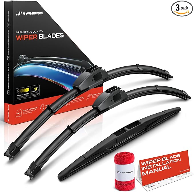 A-Premium 24"+20"+12" Windshield Wiper Blades Compatible with BMW X5 2014-2018 & Mitsubishi Eclipse Cross 2022-2024 - Front Rear Wipers Blade Set for Hook/RL3, with Wear Indicator & Towel (Pack of 3)