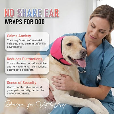 Dog Head Wrap - No Shake Ear Wrap Snood for Noise & Anxiety Relief, Ear Protector with Calming Hoodie, Dog Headband Ear Muffs for Hematoma, Grooming and Drying (Rose Red, M(Head Circle:14"-19"))