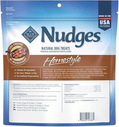 Blue Buffalo Nudges Homestyle Natural Dog Treats Chicken and Bacon, 16-oz Bag (Pack of 4)