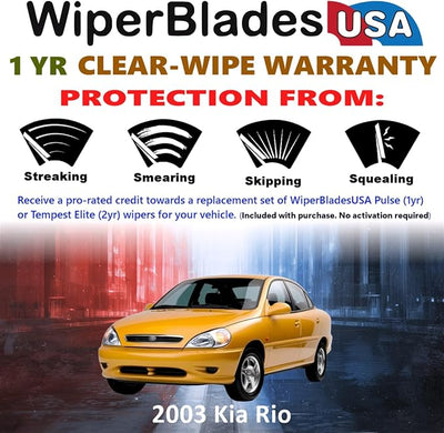 WiperBladesUSA Wiper Blades Set w/ 1yr warranty compatible with Kia Rio 2003 Wipers (Set of 3) w/Rear Wiper Pulse Wipers