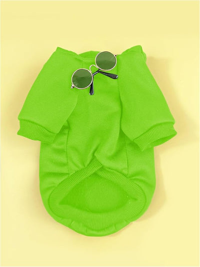 QWINEE 3Pcs Dog Hoodie Cat Apparel Dog Custume Set with Necklace and Sunglasses Pet Clothes for Puppy Small Medium Dogs Cats Green X-Large