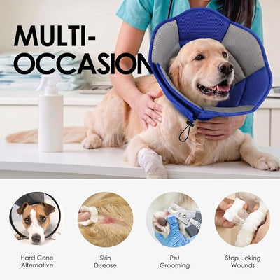 AOFITEE Dog Cone - Foldable Cone for Dogs After Surgery, Adjustable Comfy Cones to Stop Licking, Soft Dog Cone Collar for Large Dogs, Elizabethan Pet E-Collar for Wound Healing, Blue Large