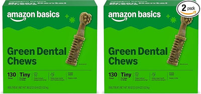 Amazon Basics Dental Dog Treats to Help Clean Teeth & Freshen Breath - Tiny (5-15 lbs), Unflavored (Previously Wag) (Pack of 2)