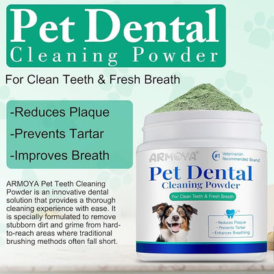 ARMOYA Dog Dental Powder - Teeth Cleaning Powder for Dogs - Dog Dental Care - Plaque & Bad Breath Off P-owder D-og - D-ental Care Supplies for Small - Medium - Large Do-gs