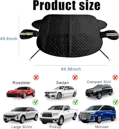 Car Snow Winshield Cover,Magnetic Windshield Cover for Snow,Sun Shade for Car Front Windsheild,Snow Cover with Hook and Strap,Fit for Large Sedan/Large SUV/Pickup/Truck/MPV(Black-65 x49