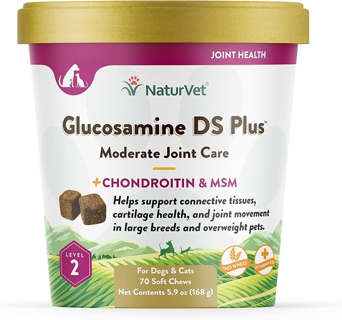 Glucosamine DS Plus - Level 2 Moderate Care – Supports Healthy Hip & Joint Function – Enhanced with Glucosamine, MSM & Chondroitin – for Dogs & Cats–70 Soft Chews