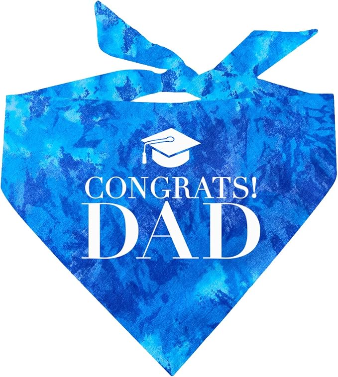Congrats Dad Dog Bandana | 100% Cotton Tie Dye Triangle | Made in USA | Graduation | College | Senior Year | Family Support | Class of | One Size | Royal Scrunch (420)